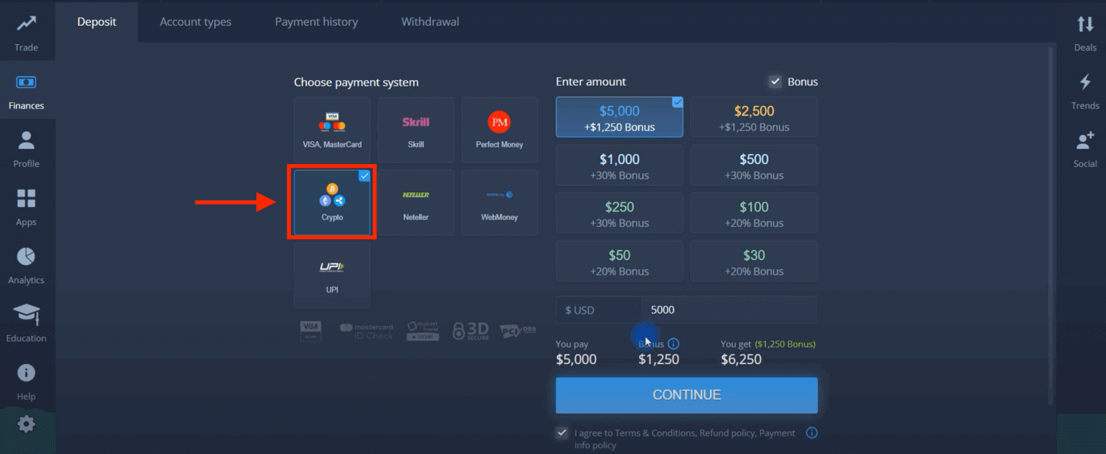 Deposite dinero en ExpertOption mediante tarjetas bancarias (Visa / Mastercard), pagos electrónicos y criptomonedas en Egipto Deposite dinero en ExpertOption mediante tarjetas bancarias (Visa / Mastercard), pagos electrónicos y criptomonedas en Egipto