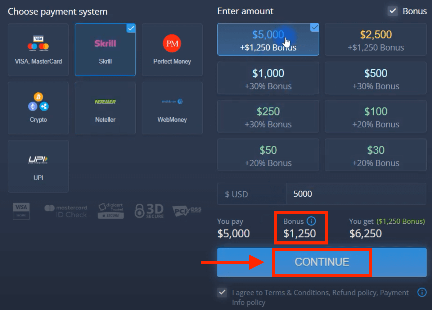 Depozitoni para në ExpertOption përmes kartave bankare (Visa / Mastercard), pagesave elektronike dhe kriptomonedhës në Singapor
