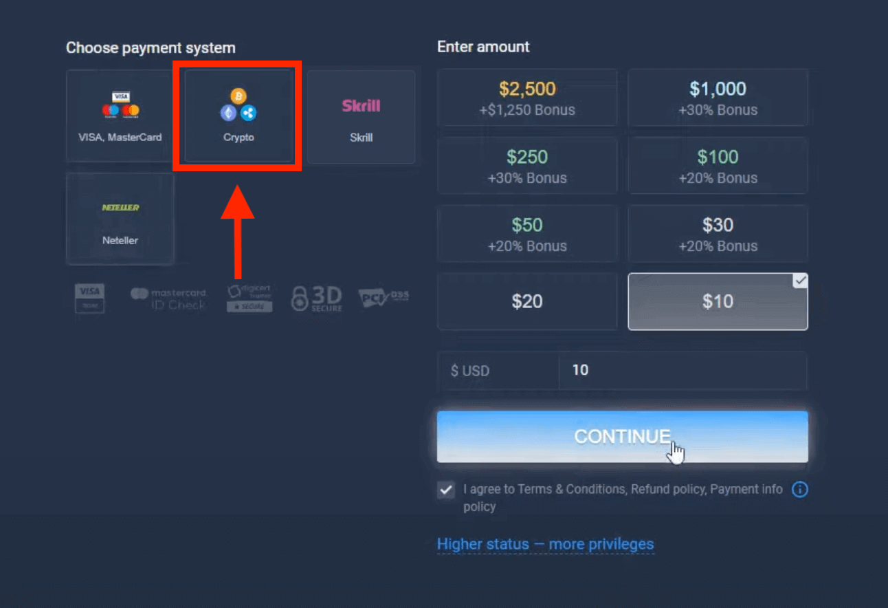 Deposit Wang dalam ExpertOption melalui Kad Bank (Visa / Mastercard), E-pembayaran (Skrill, Neteller) dan Cryptocurrency di Afrika Selatan Deposit Wang dalam ExpertOption melalui Kad Bank (Visa / Mastercard), E-pembayaran (Skrill, Neteller) dan Cryptocurrency di Afrika Selatan
