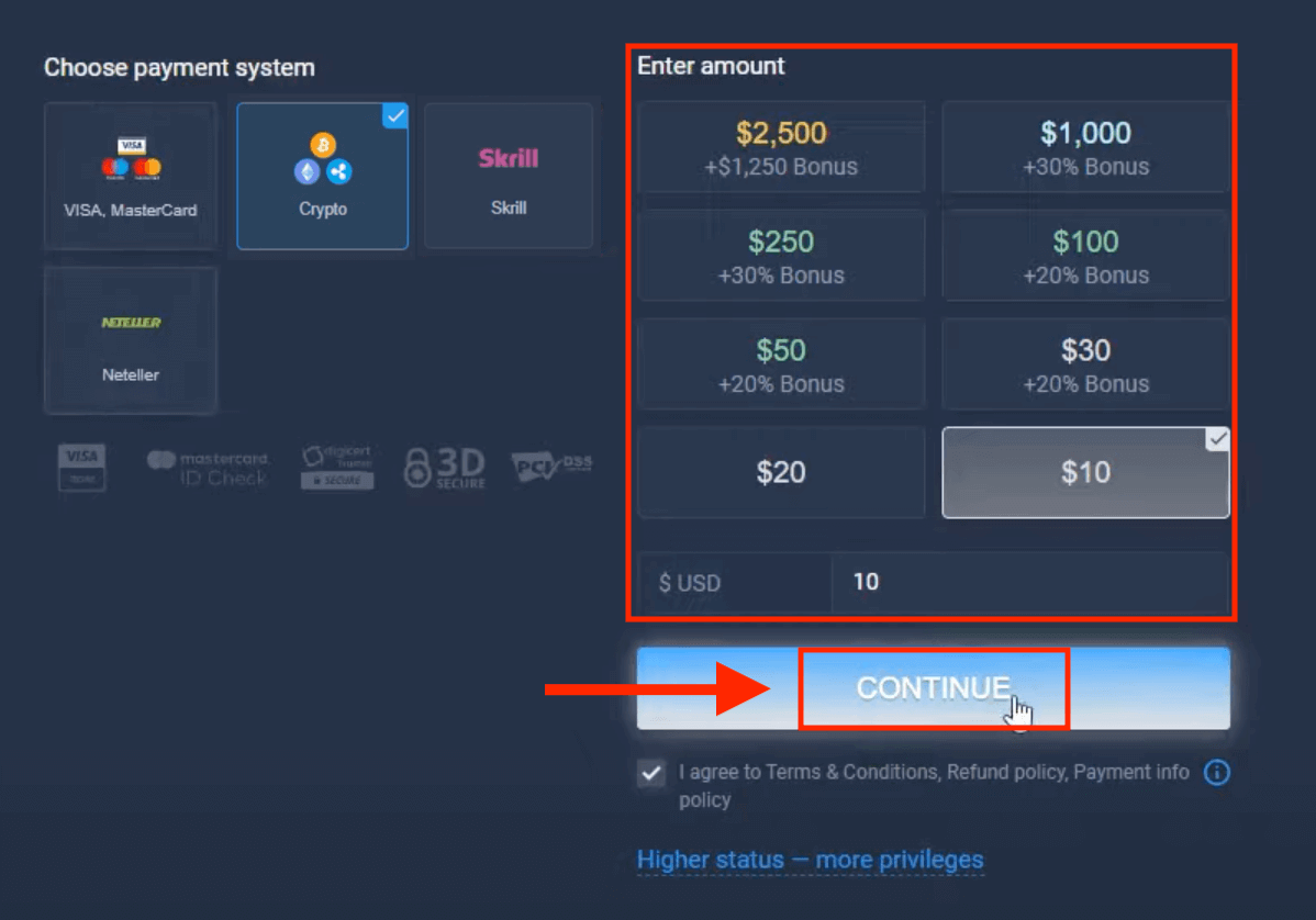 Deposit Wang dalam ExpertOption melalui Kad Bank (Visa / Mastercard), E-pembayaran (Skrill, Neteller) dan Cryptocurrency di Afrika Selatan Deposit Wang dalam ExpertOption melalui Kad Bank (Visa / Mastercard), E-pembayaran (Skrill, Neteller) dan Cryptocurrency di Afrika Selatan