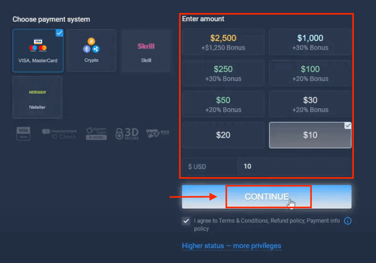 Deposit Wang dalam ExpertOption melalui Kad Bank (Visa / Mastercard), E-pembayaran (Skrill, Neteller) dan Cryptocurrency di Afrika Selatan Deposit Wang dalam ExpertOption melalui Kad Bank (Visa / Mastercard), E-pembayaran (Skrill, Neteller) dan Cryptocurrency di Afrika Selatan