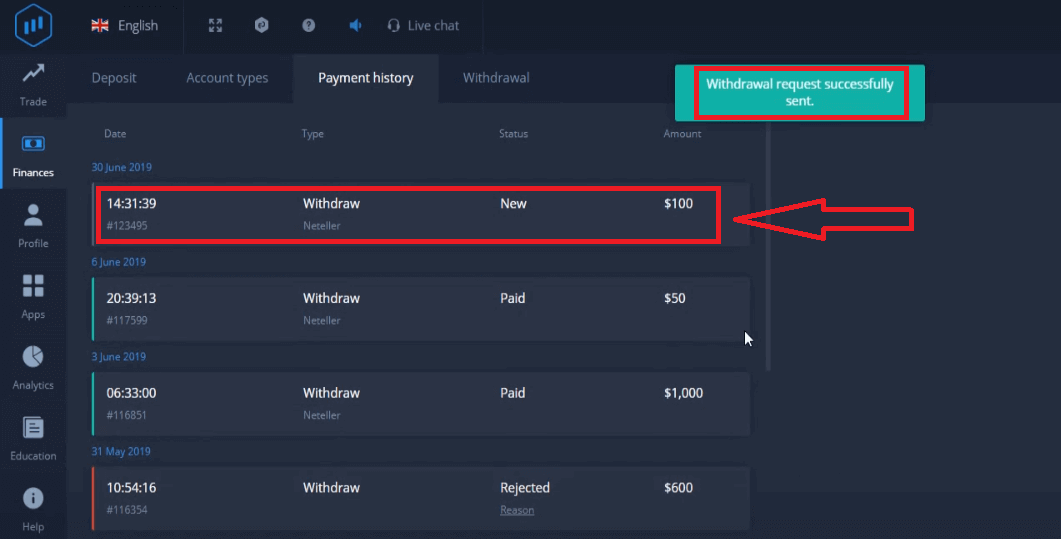 ExpertOption-da pulu necə çıxarmaq və depozit etmək olar